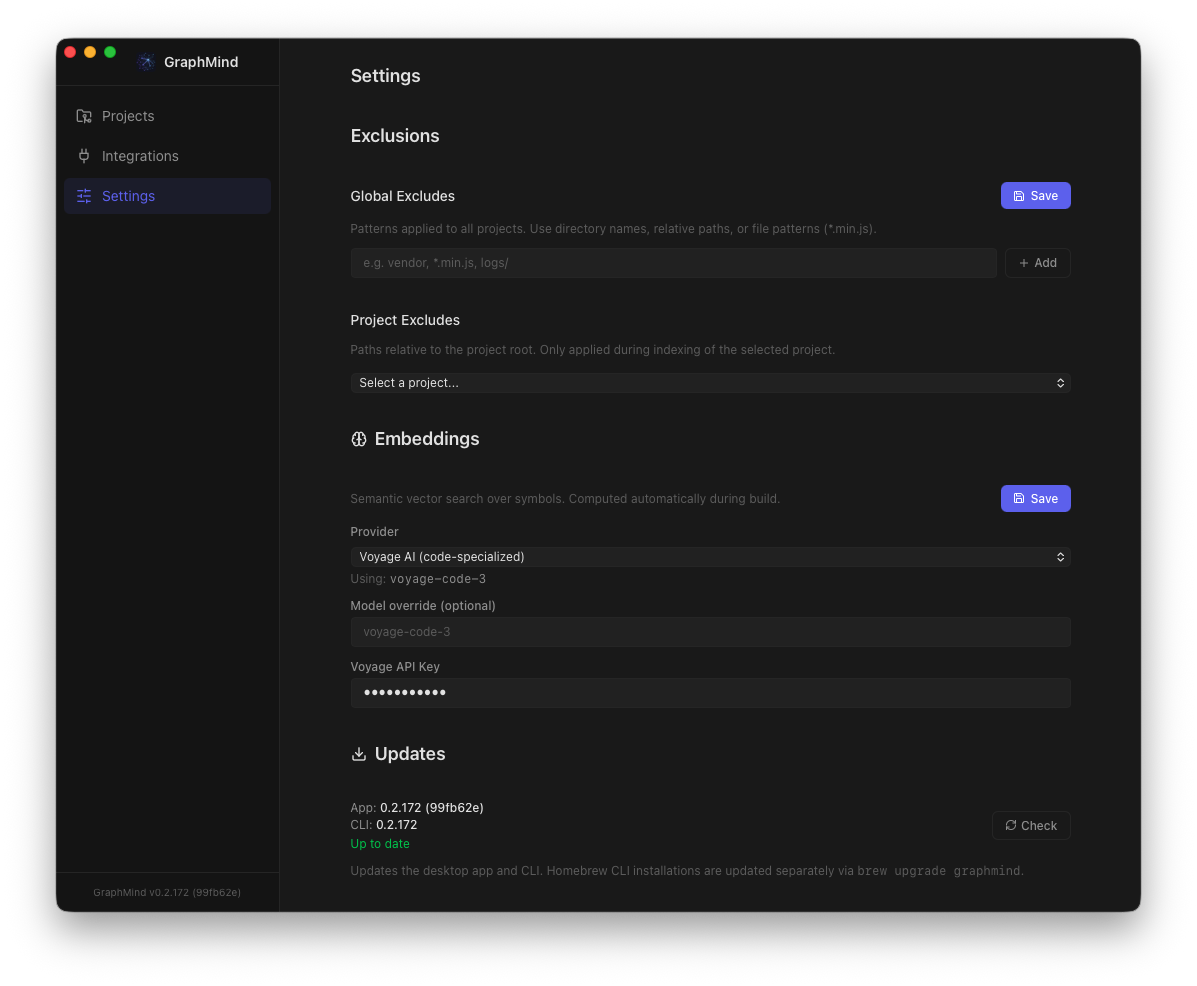 GraphMind desktop app — Settings